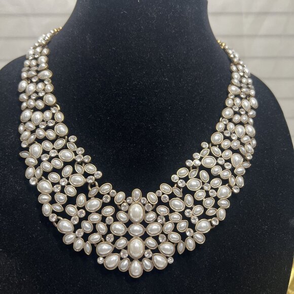 BaubleBar Jewelry - BaubleBar Kew Rhinestone Crystal Oversized Collar Necklace White Pearls Wedding